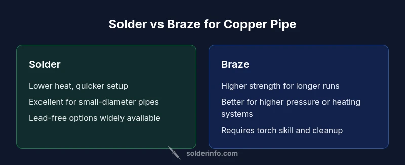 Side-by-side comparison of solder vs braze for copper pipe joints