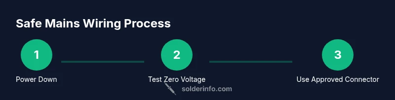 Process infographic showing safe mains wire connection workflow
