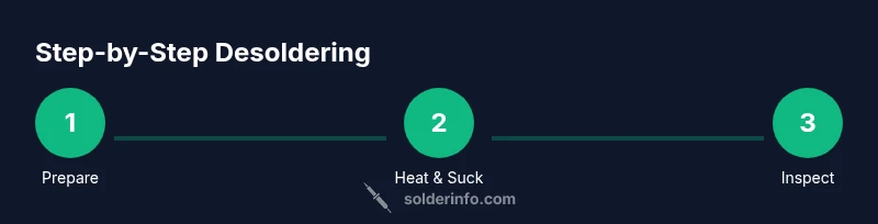 Process diagram showing steps to use a solder sucker