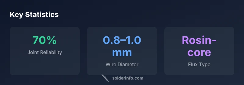 Infographic showing key soldering statistics: joint reliability, wire diameter, flux type