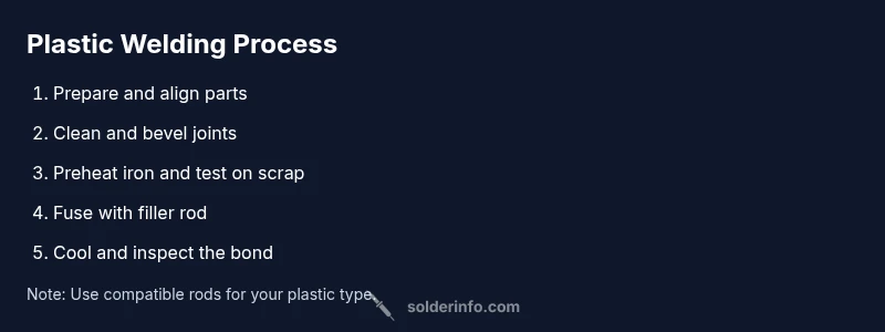 Process diagram showing steps to weld plastic with a soldering iron