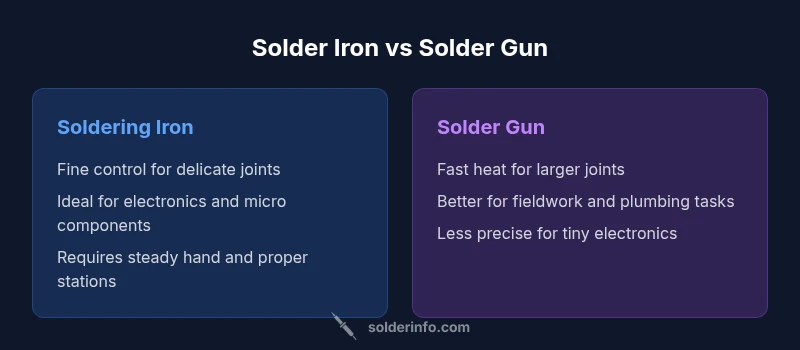Comparison infographic showing soldering iron vs solder gun
