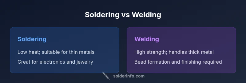 Comparison infographic showing soldering vs welding methods