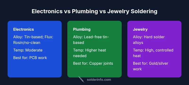 Comparison infographic of electronics, plumbing, and jewelry solder types