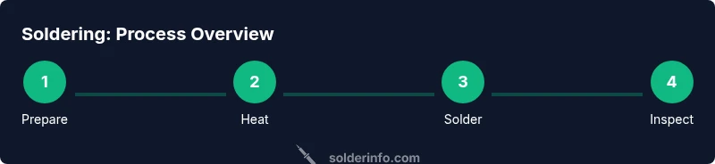 Infographic showing four-step soldering process: prepare, heat, solder, inspect