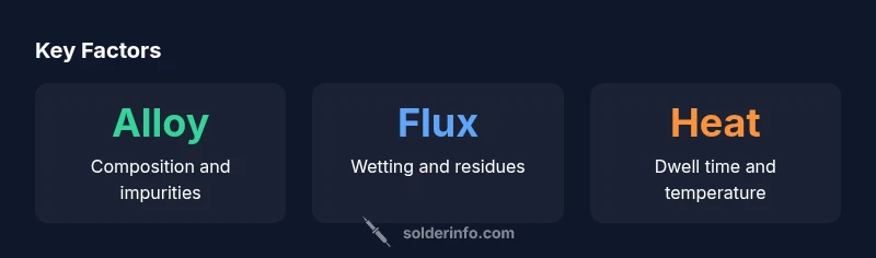 Infographic showing factors affecting solder joint strength: alloy, flux, heat