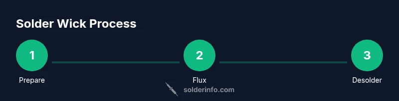 Process diagram showing preparing joint, applying flux, desoldering with wick