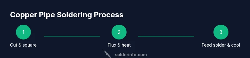 Infographic of copper pipe soldering process with 3 steps