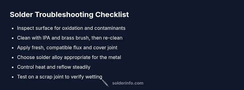 Checklist for solder adhesion troubleshooting on metal
