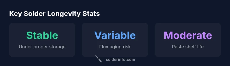 Infographic showing solder longevity factors and storage tips