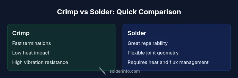 Comparison graphic showing Crimp vs Solder pros and cons
