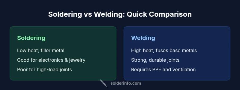 Comparison infographic showing soldering vs welding differences