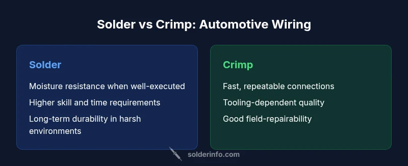Comparison chart showing solder vs crimp for automotive wiring