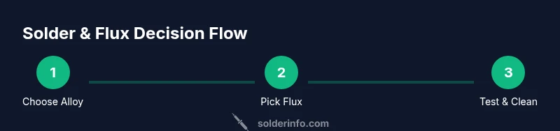 Visual infographic showing a three-step flow for selecting solder and flux