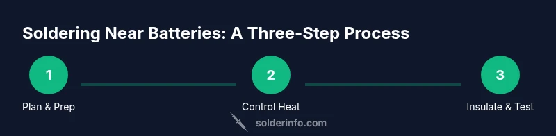 Infographic showing a three-step process for safely attaching connections near a battery