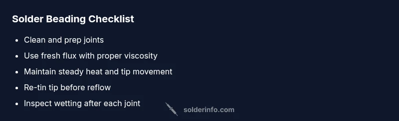 Checklist for preventing solder beads on joints