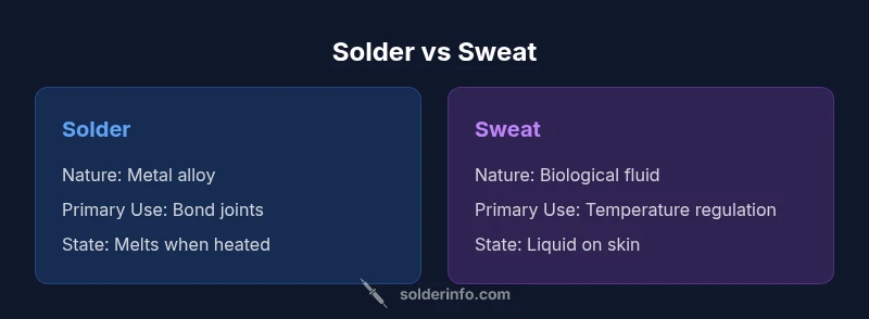 Comparison infographic showing solder vs sweat with definitions and contexts