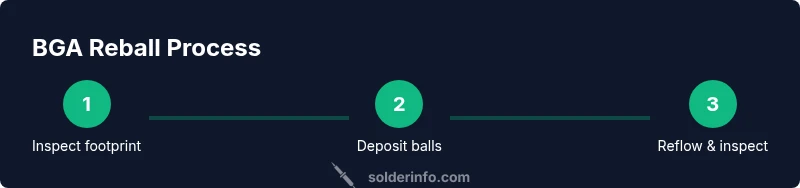 BGA reball process diagram with inspection, deposition, and reflow steps