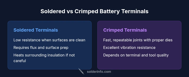 Comparison chart of soldered vs crimped battery terminals