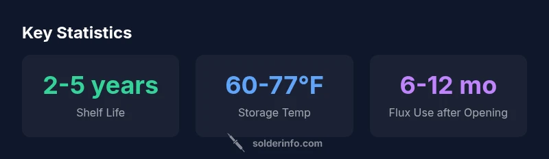 Infographic showing solder shelf life by type and storage guidelines