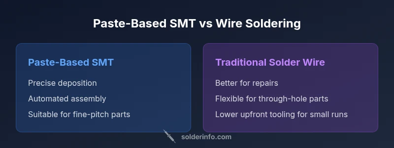 Comparison of solder paste-based SMT versus traditional wire soldering.