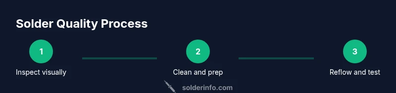 Infographic showing a three-step solder quality process: inspect, prep, reflow and test